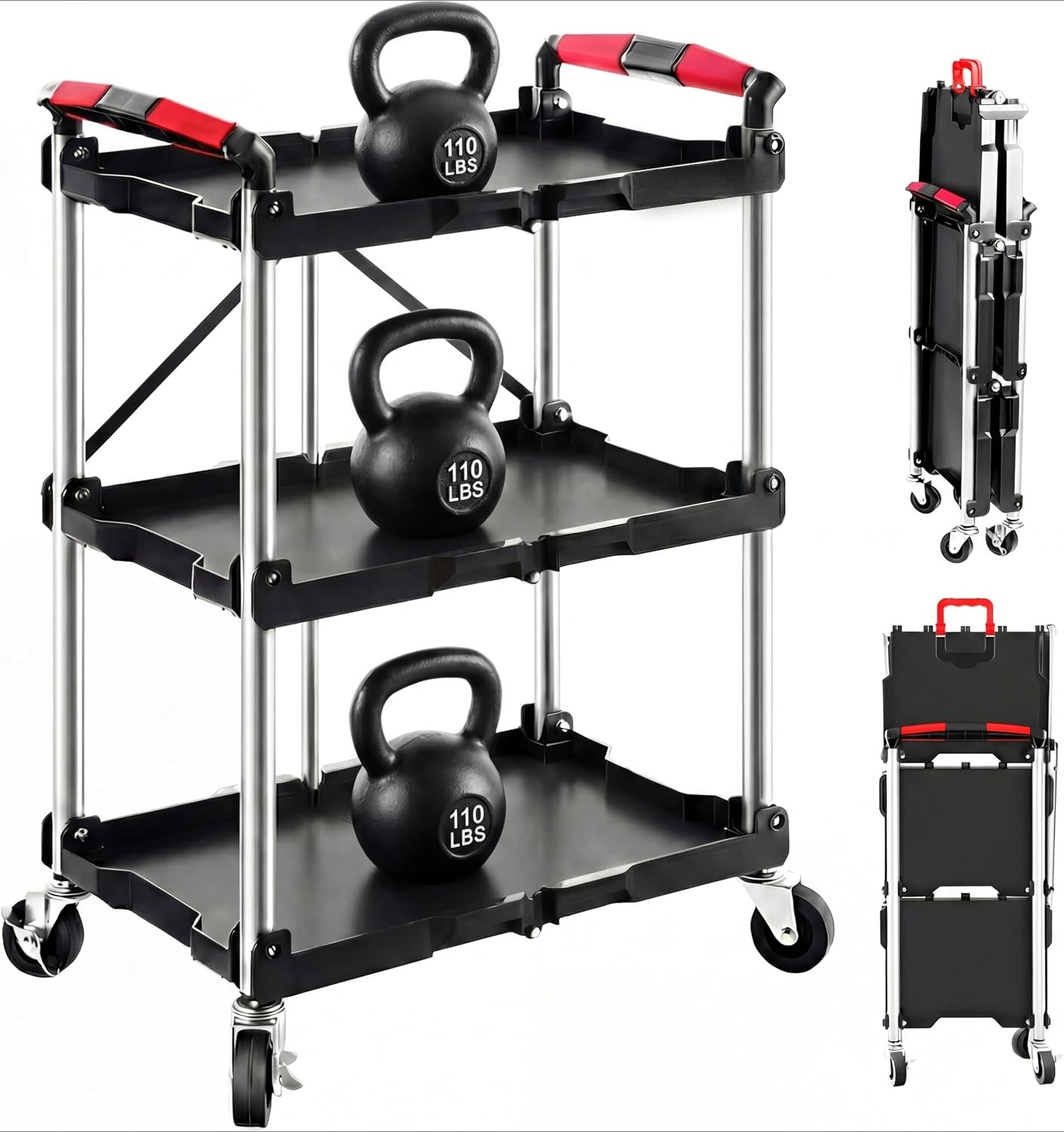 Workshop Tools Trolley - 3 Raflı Katlanabilir Tekerlekli Servis Arabası